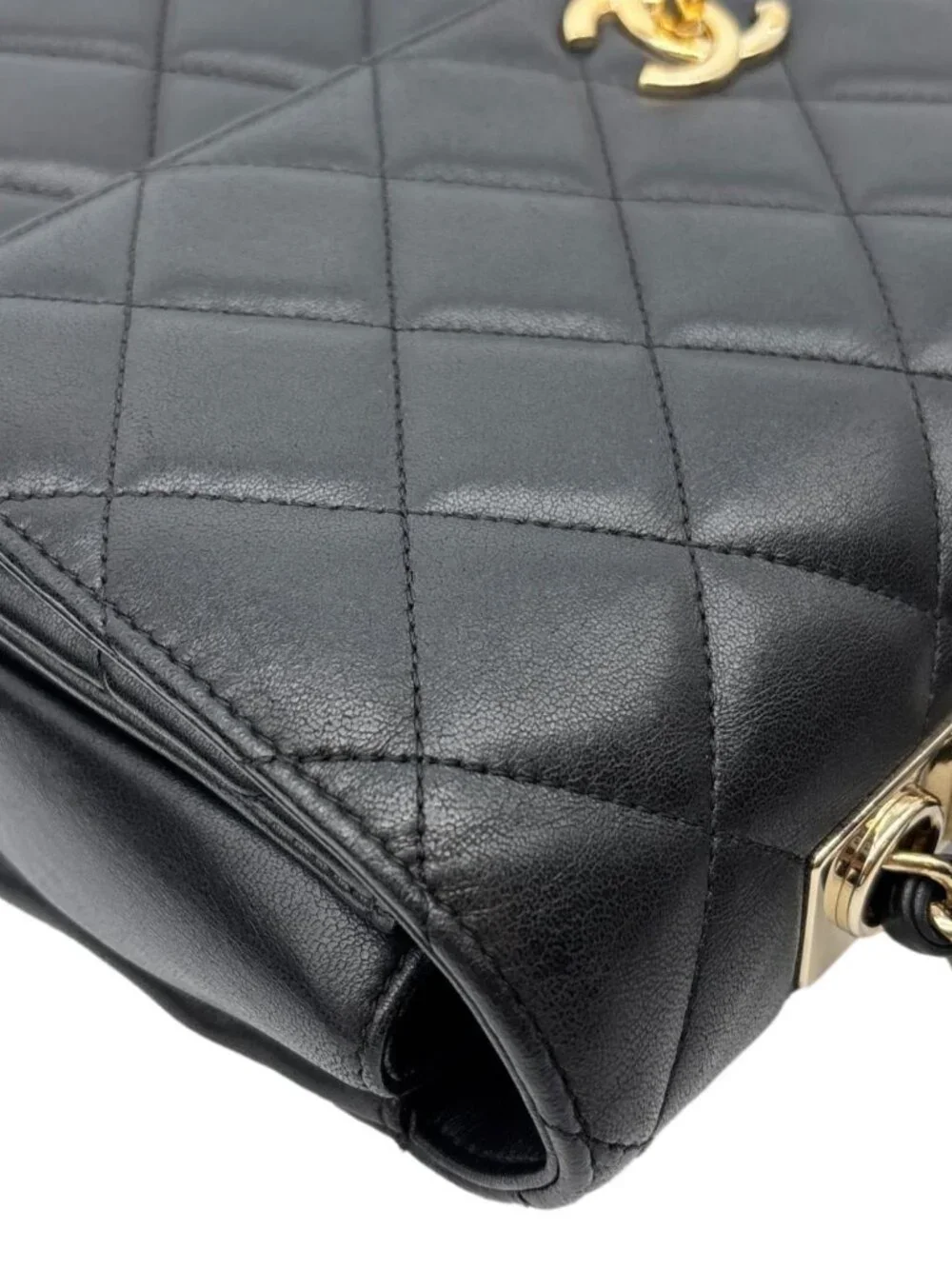 Chanel Trendy CC Top Handle Flap Quilted Leather Shoulder Bag Black